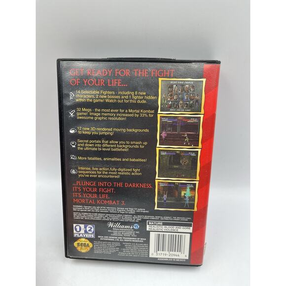 Mortal Kombat 3 (Sega Genesis, 1995) Game & Original Box - Picture 2 of 11